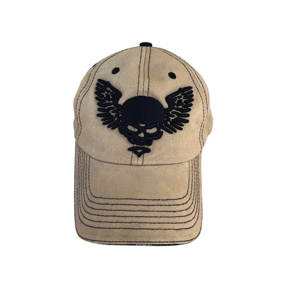 Aerial Tan Black Bold‎ Skull With Wings Adjustable Baseball Hat Cap